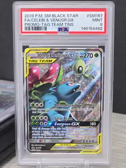 Pokemon Card Celebi & Venusaur GX SM167 SM Black Star Promo 2019 Full Art PSA 9 - Image 1