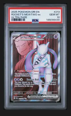 POKEMON 2025 Destined Rivals Ultra Rare ROCKET'S MEWTWO Ex #213 PSA 10 Gem Mint - Image 1