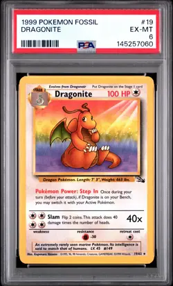 1999 POKEMON FOSSIL #19 DRAGONITE PSA 6 - Image 1