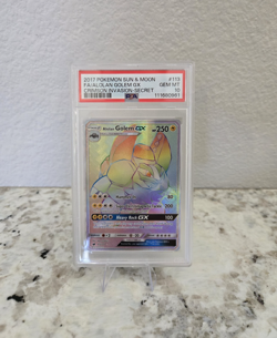 Pokemon PSA 10 2017 Alolan Golem GX 113/111 Crimson Invasion Rainbow Holo - Image 1