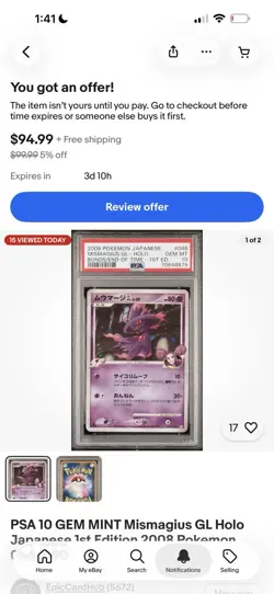 Pokemon PSA 10 Mismagius GL 046/090 Holo Rare 1st Ed Bonds to End Japanese - Image 1