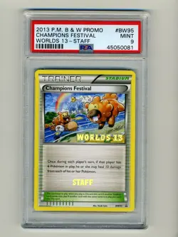 Pokemon PSA 9 Mint 2013 Champions Festival STAFF World Championship Card BW95 - Image 1