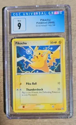 Pikachu 2005 Pokemon Card Graded CGC Mint 9 Blue Label, 60/106 EX Emerald - Image 1