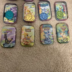 Prismatic Evolutions *NO PACKS* Mini Tin Complete Set Of 8 (Tin + Card + Coin) - Image 4
