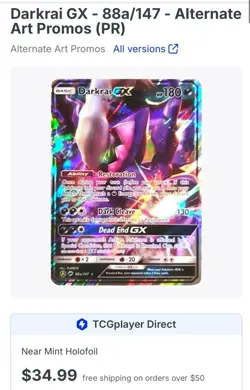 Pokemon TCG Darkrai GX 088A/147 Alternate Art Promo Holo - Image 3