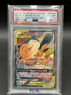 Pokemon TCG 2019 Eevee & Snorlax GX Sun&Moon Tag Team Holo SM169 Gem Mint PSA 10 - Image 1