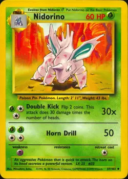 NIDORINO 37/102 UNCOMMON BASE SET UNLIMITED POKEMON LP - Image 2