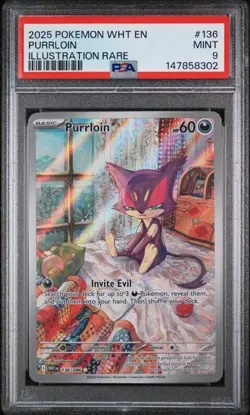 Pokemon 2025 WHT En-White Flare Illustration Rare #136 Purrloin PSA 9 - Image 1