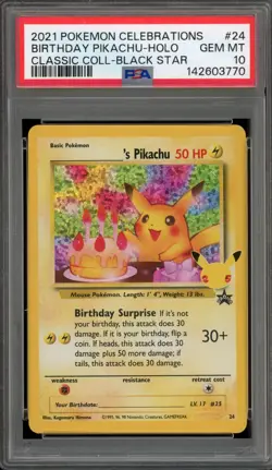 Pokemon Birthday Pikachu Celebrations Classic Coll. Holo Promo #24 PSA 10 - Image 1