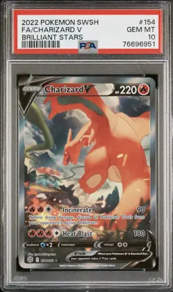 2022 POKEMON SWORD & SHIELD BRILLIANT STARS #154 FULL ART CHARIZARD V PSA 10 - Image 1