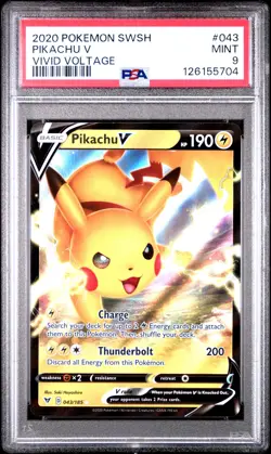 2020 POKEMON SWORD & SHIELD VIVID VOLTAGE #043 PIKACHU V PSA 9 - Image 1