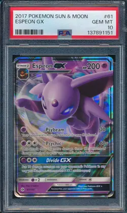 2017 Pokemon Sun & Moon 61 Espeon GX PSA 10 Gem Mint - 137891151 - Image 1