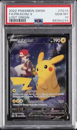 2022 POKEMON SWORD & SHIELD LOST ORIGIN #TG16 FULL ART/PIKACHU V PSA 10 - Image 1