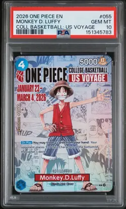 2026 ONE PIECE PROMOS COLLEGE BASKETBALL : US VOYAGE MONKEY D. LUFFY PSA 10 - Image 1