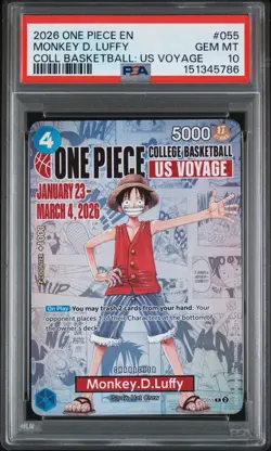 2026 ONE PIECE PROMOS COLLEGE BASKETBALL : US VOYAGE MONKEY D. LUFFY PSA 10 - Image 1