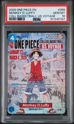 2026 ONE PIECE PROMOS COLLEGE BASKETBALL : US VOYAGE MONKEY D. LUFFY PSA 10 - Image 1