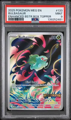 2025 POKEMON MEGA EVOLUTION BOOSTER BOX TOPPER STAMPED #133 BULBASAUR PSA 9 - Image 1