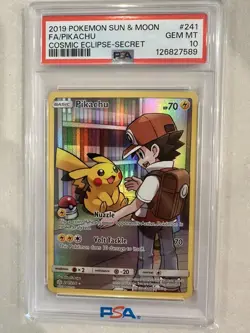 2019 Pokemon Sun & Moon Cosmic Eclipse Secret Full Art Pikachu #241/236 PSA 10 - Image 1