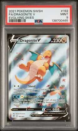 2021 POKEMON SWORD & SHIELD EVOLVING SKIES #192 FULL ART/DRAGONITE V PSA 9 - Image 1