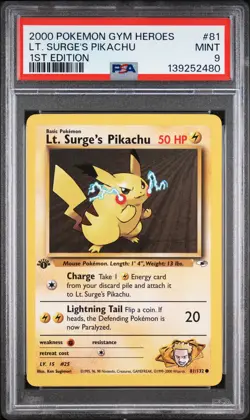 2000 POKEMON GYM HEROES 1ST EDITION #81 LT. SURGE'S PIKACHU PSA 9 - Image 1