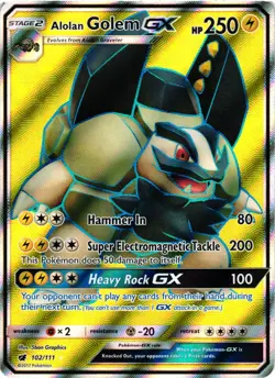 Pokemon TCG Alolan Golem GX (Full Art) SM Crimson Invasion 102/111 NM - Image 1