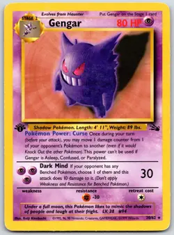 POKEMON FOSSIL GENGAR 20/62 RARE 1ST EDITION HP - Image 1