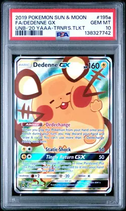 2019 POKEMON SUN & MOON UNBROKEN BONDS #195A FULL ART/DEDENNE GX PSA 10 - Image 1