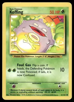 Pokemon Cards Koffing 51/102 Base Set WOTC Unlimited Common LP *3 - Image 1