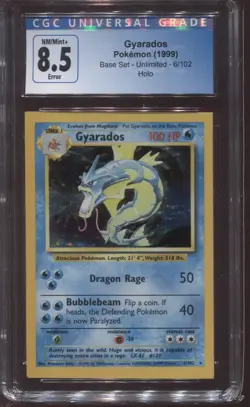 GYARADOS #6 HOLO SQUARE CUT ERROR MISCUT CGC 8.5 1999 POKEMON BASE SET - Image 1
