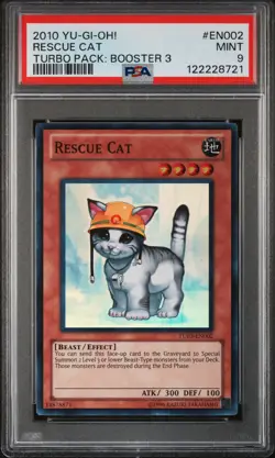 2010 YU-GI-OH! TURBO PACK: BOOSTER THREE #EN002 RESCUE CAT PSA 9 - Image 1