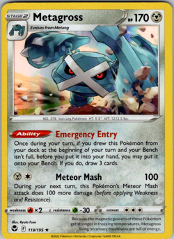 Pokemon TCG Metagross Silver Tempest 119/195 Holo Holo Rare - Image 1
