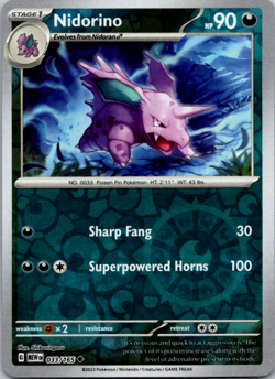 🔥Pokemon - Nidorino - Reverse Holo - Uncommon - 033/165 - S & V: 151 - (NM)🔥 - Image 1