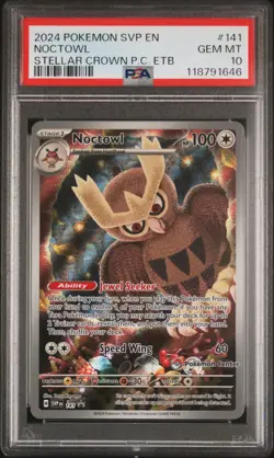 2024 POKEMON STELLAR CROWN POKEMON CENTER ETB PROMO SVP #141 NOCTOWL PSA 10 - Image 1