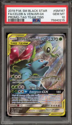 Pokemon Celebi & Venusaur GX Tag Team Tins Full Art Promo SM167 PSA 10 Gem Mint - Image 1