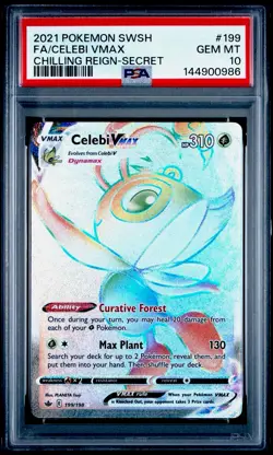 2021 POKEMON SWSH CHILLING REIGN #199 CELEBI VMAX SECRET RARE HOLO PSA 10 GEM MT - Image 1