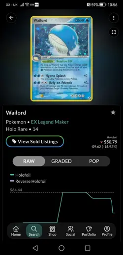 Wailord 14/92 Holo Pokemon TCG Legend Maker Card NM Condition - Image 3