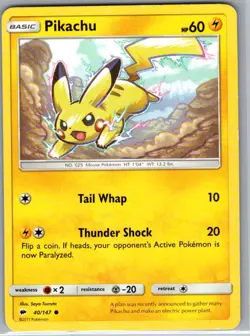 Pikachu 40/147 Non Holo SM - Burning Shadows - Pokemon Card - NM - Image 1