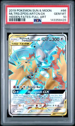 2019 Pokemon Hidden Fates #66 Moltres Zapdos Articuno Gx PSA 10 - Image 1