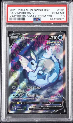 2021 POKEMON SWSH BLACK STAR PROMO #181 FULL ART/VAPOREON V PSA 10 - Image 1