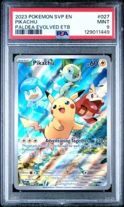 PIKACHU #027 PSA 9 2023 MINT Paldea Evolved ETB Promo Full Art Holo Pokemon SVP - Image 1