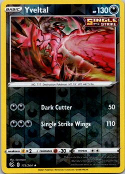 Yveltal - 175/264 - Rare - Reverse Holo NM, English Pokemon Sword & Shield - Image 1
