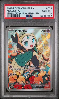 2025 POKEMON MEP EN-ME BLACK STAR PROMO #026 MELOETTA PSA 10 - Image 1