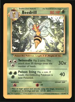 Beedrill 17/102 Rare Base Set Unlimited Pokemon Lightly Played - Image 1