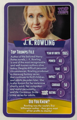JK Rowling Single Card Top Trumps Trivia Game Great Women 2020 J K Harry Potter - Image 1