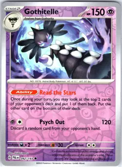 Gothitelle 092/193 Uncommon Reverse Holo Card Paldea Evolved Pokemon TCG NM - Image 1