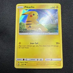 2017 Pokemon Sun and Moon Shining Legends Holo Pikachu Card 28/73 - Image 1