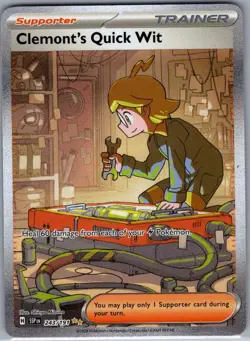 Clemont's Quick Wit 243/191 SIR SV08: Surging Sparks - Pokemon Card - NM - Image 1