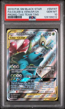 2019 POKEMON SM BLACK STAR PROMO #SM167 FULL ART/CELEBI & VENUSAUR GX PSA 10 - Image 1