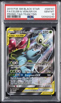 2019 POKEMON SM BLACK STAR PROMO #SM167 FULL ART/CELEBI & VENUSAUR GX PSA 10 - Image 1