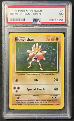Hitmonchan 7/102 (PSA 7) Holo Rare [Base Set] Unlimited Pokemon TCG - Image 1